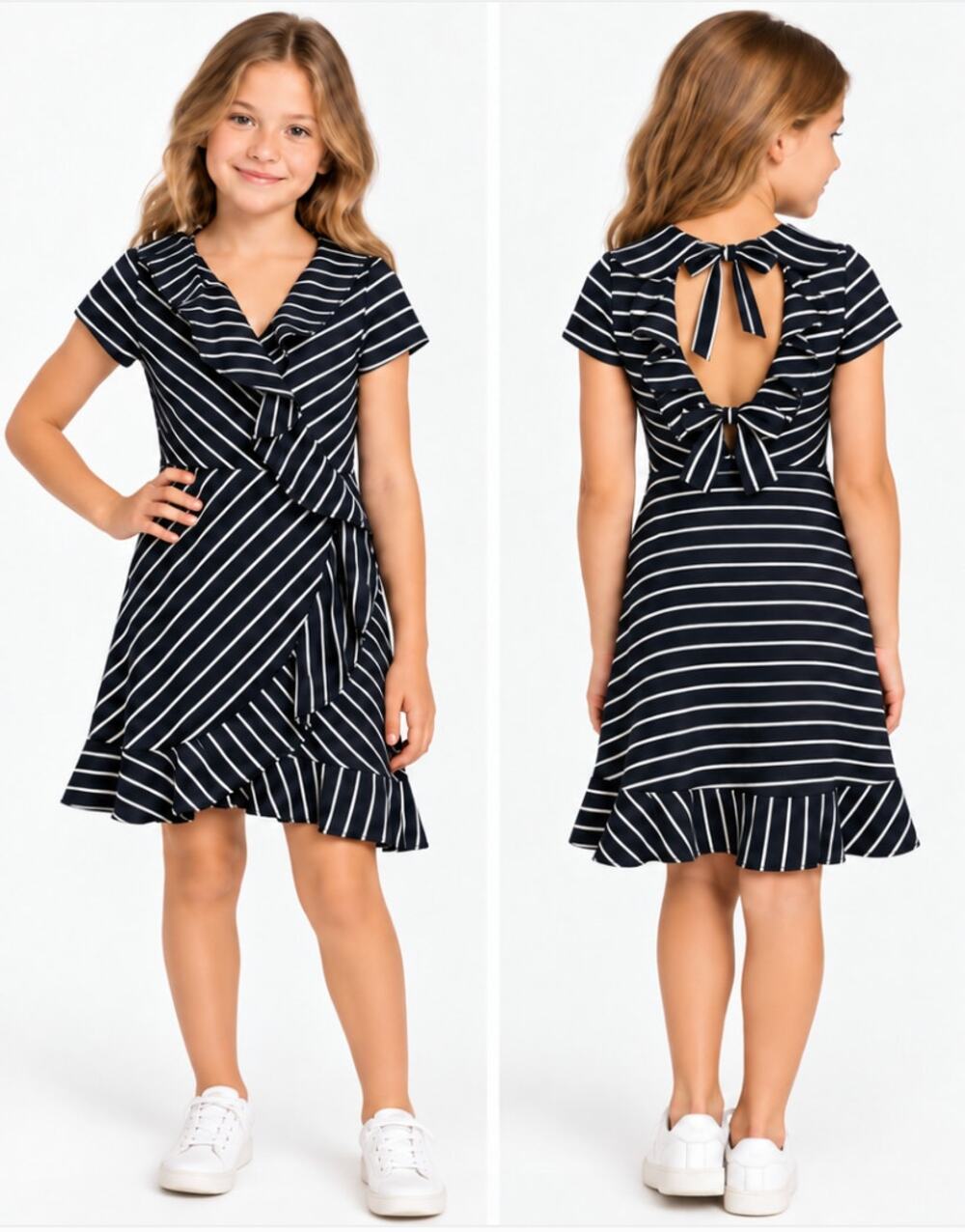 BARDOT JUNIOR Girl's Lola Open Back Dress Size 10 Black White Stripe NWT